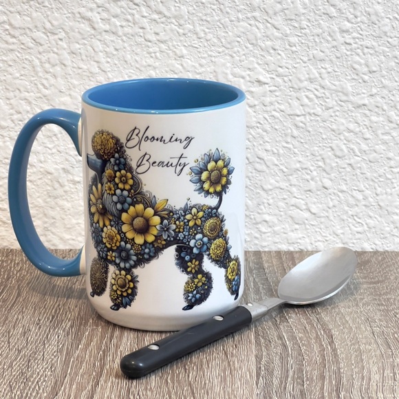 Custom Made Floral Poodle Ceramic Mug (15 oz) - Picture 3 of 5